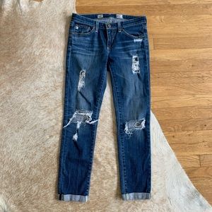 AG distressed stilt roll up cigarette jeans
